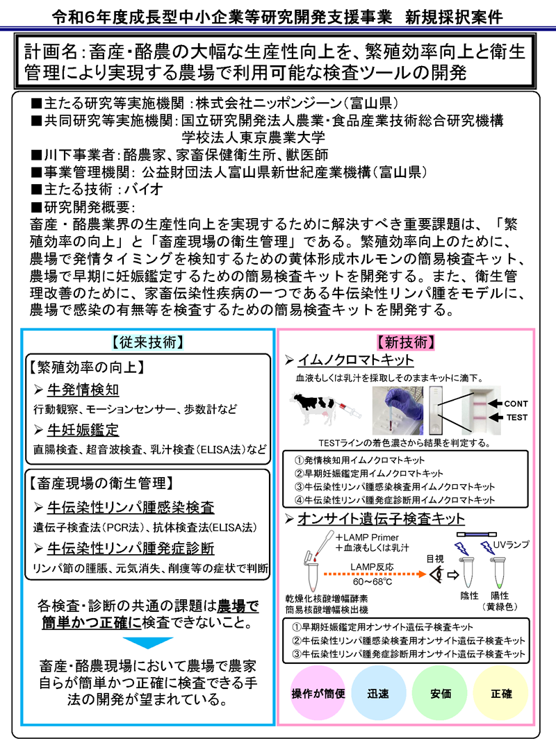 畜産・酪農の大幅な生産性向上を、繁殖効率向上と衛生管理により実現する農場で利用可能な検査ツールの開発