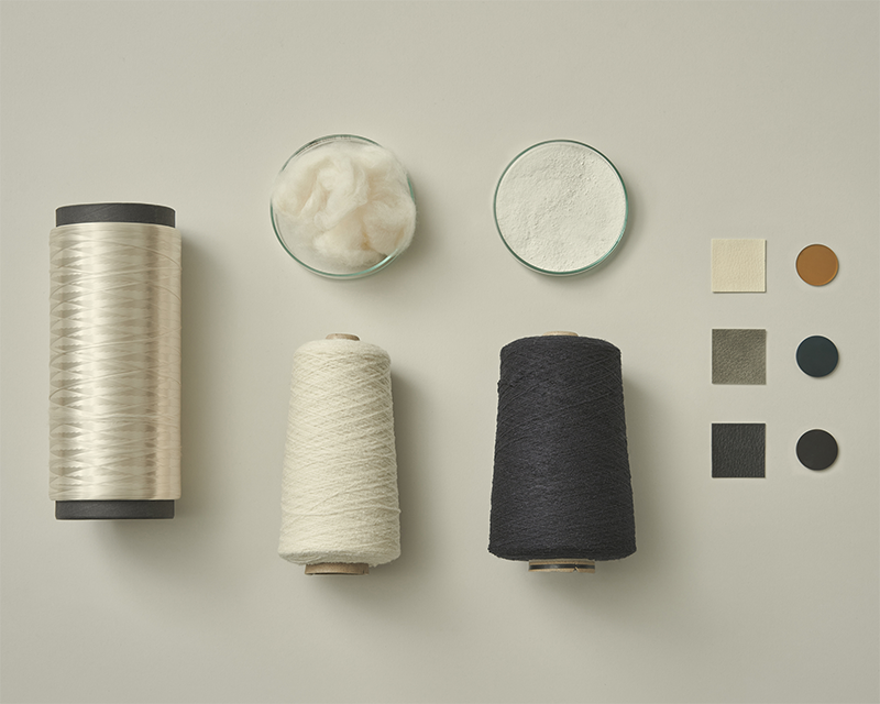 Brewed Protein™ポリマーと各種加工工程で成形された素材の例